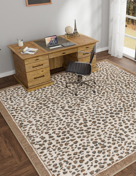 Brown 10' x 10' Wildlife Square Area Rug Animal Print Safari Jungle Inspired Carpet for Unique Modern Interior Design for Sale at Rug Engine