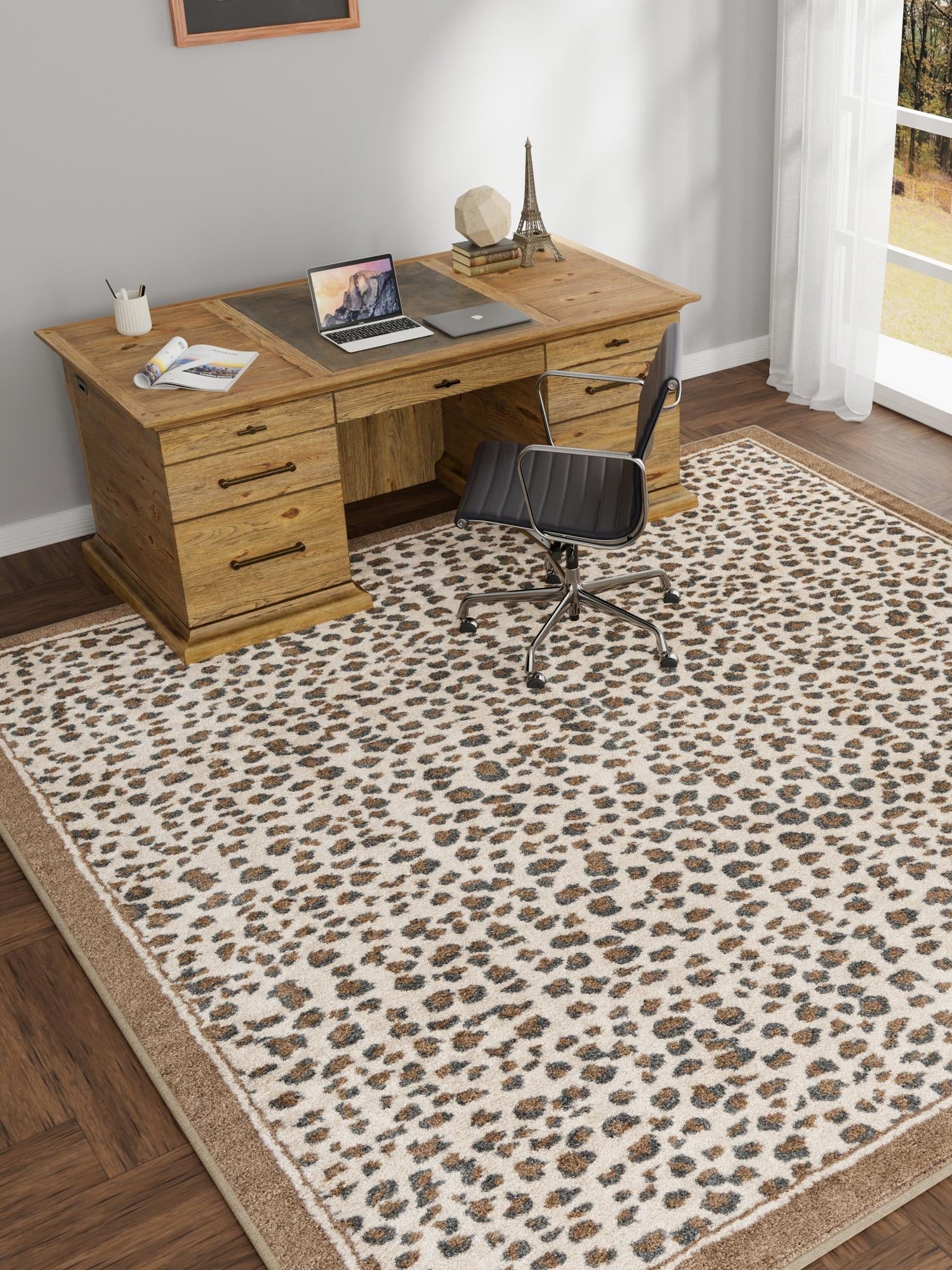 Brown 7' 10 x 7' 10 Wildlife Square Area Rug Animal Print Safari Jungle Inspired Carpet for Unique Modern Interior Design for Sale at Rug Engine