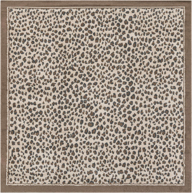 Brown 7' 10 x 7' 10 Wildlife Square Area Rug Animal Print Safari Jungle Inspired Carpet for Unique Modern Interior Design for Sale at Rug Engine