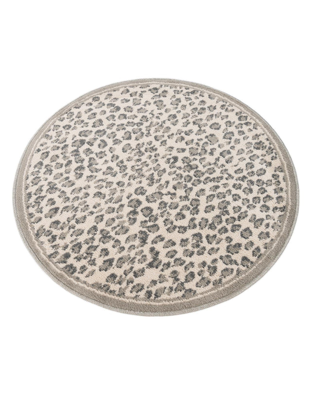 Gray 3' 1 x 3' 1 Wildlife Round Area Rug Animal Print Safari Jungle Inspired Carpet for Unique Modern Interior Design for Sale at Rug Engine
