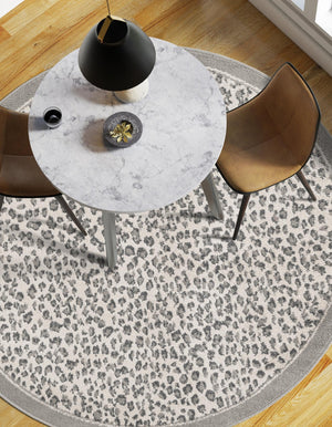 Gray 3' 1 x 3' 1 Wildlife Round Area Rug Animal Print Safari Jungle Inspired Carpet for Unique Modern Interior Design for Sale at Rug Engine