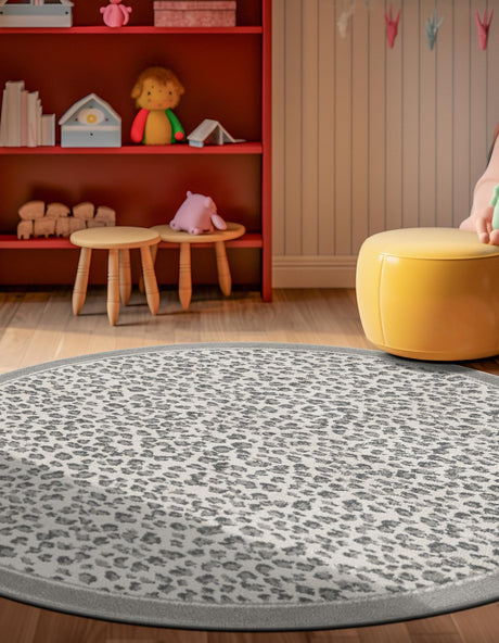 Gray 10' x 10' Wildlife Round Area Rug Animal Print Safari Jungle Inspired Carpet for Unique Modern Interior Design for Sale at Rug Engine
