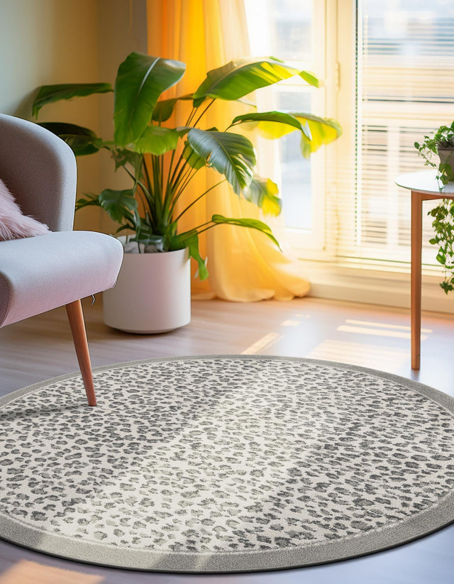 Gray 4' 1 x 4' 1 Wildlife Round Area Rug Animal Print Safari Jungle Inspired Carpet for Unique Modern Interior Design for Sale at Rug Engine