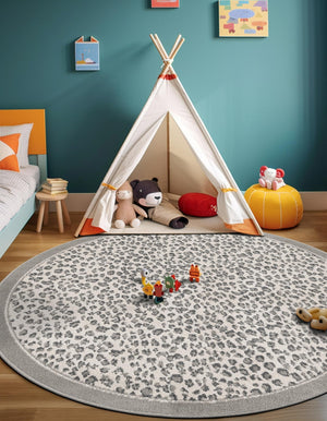 Gray 10' x 10' Wildlife Round Area Rug Animal Print Safari Jungle Inspired Carpet for Unique Modern Interior Design for Sale at Rug Engine