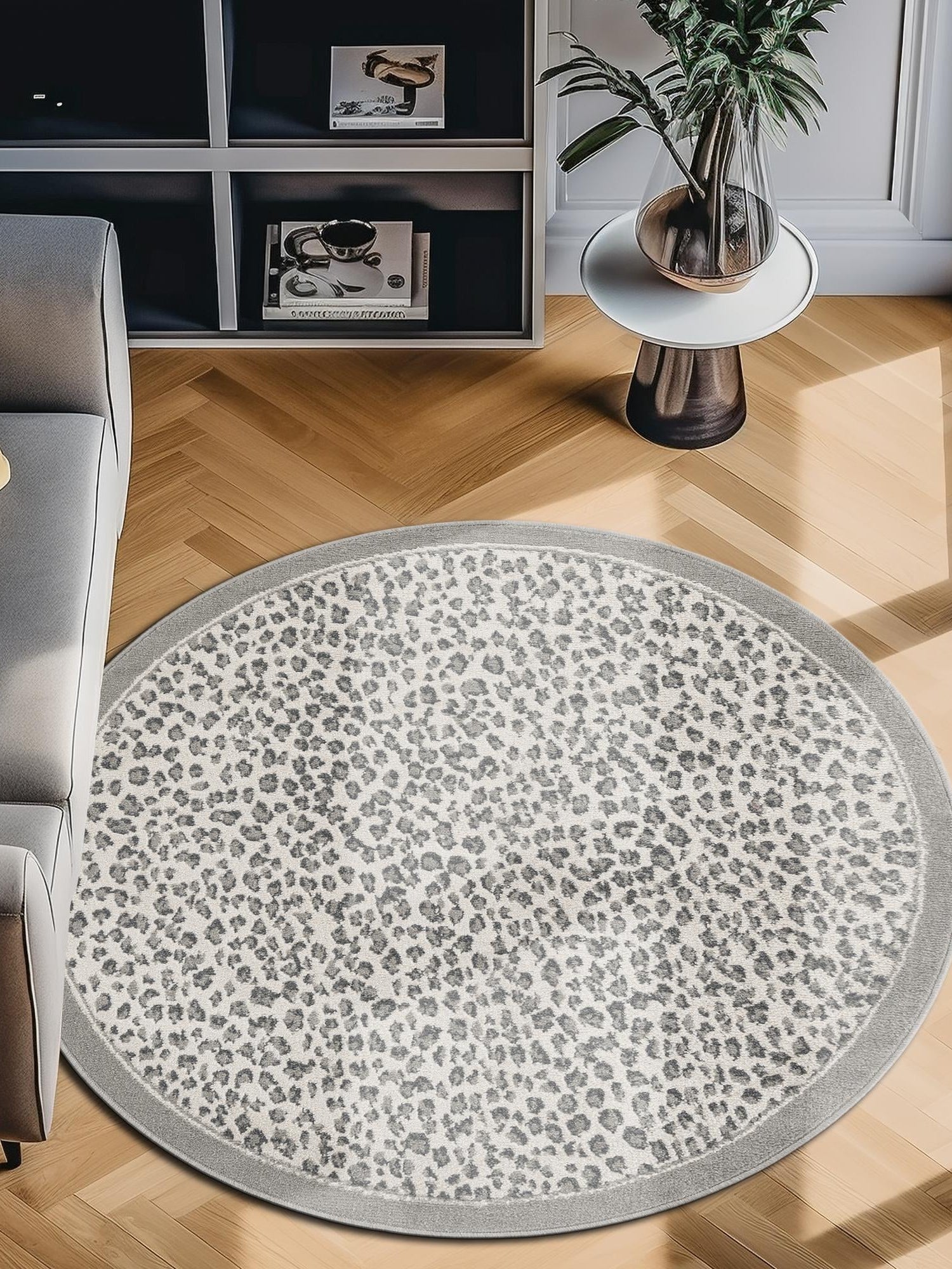 Gray 10' x 10' Wildlife Round Area Rug Animal Print Safari Jungle Inspired Carpet for Unique Modern Interior Design for Sale at Rug Engine