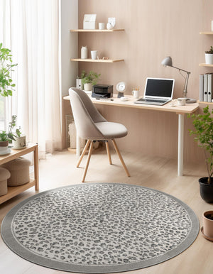 Gray 5' 1 x 5' 1 Wildlife Round Area Rug Animal Print Safari Jungle Inspired Carpet for Unique Modern Interior Design for Sale at Rug Engine