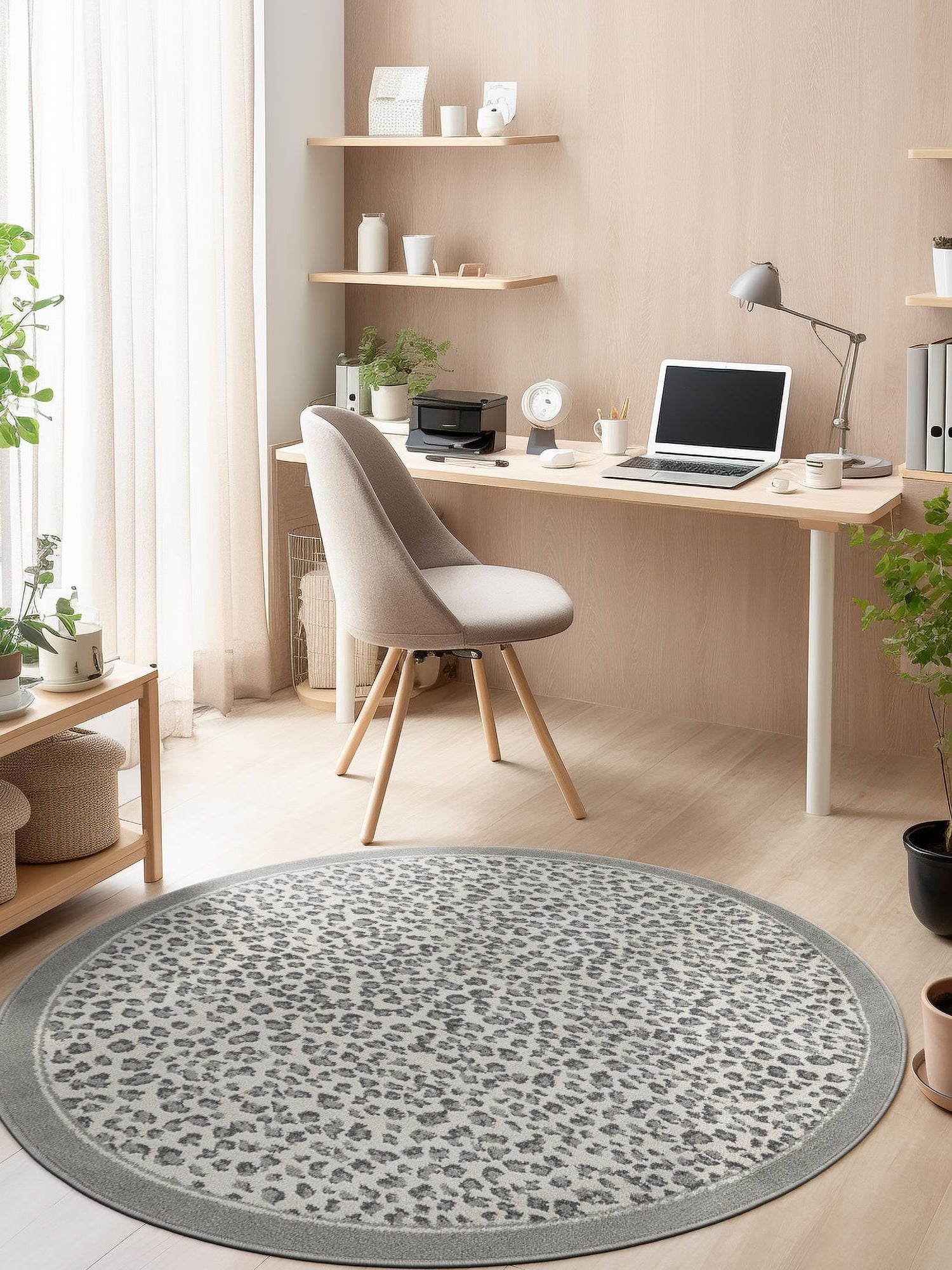 Gray 7' 10 x 7' 10 Wildlife Round Area Rug Animal Print Safari Jungle Inspired Carpet for Unique Modern Interior Design for Sale at Rug Engine