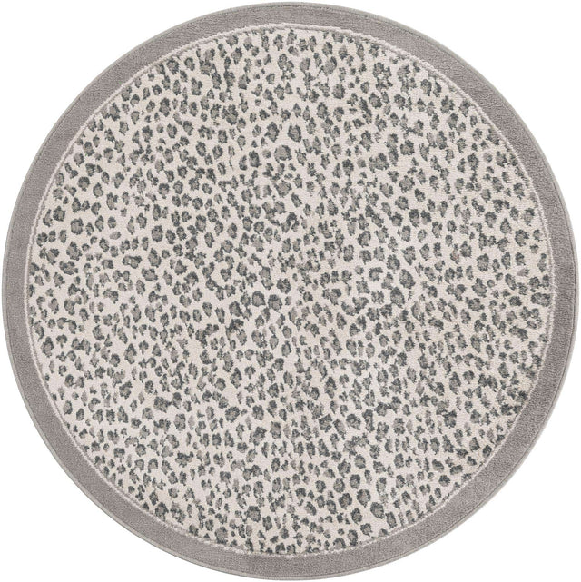 Gray 5' 1 x 5' 1 Wildlife Round Area Rug Animal Print Safari Jungle Inspired Carpet for Unique Modern Interior Design for Sale at Rug Engine