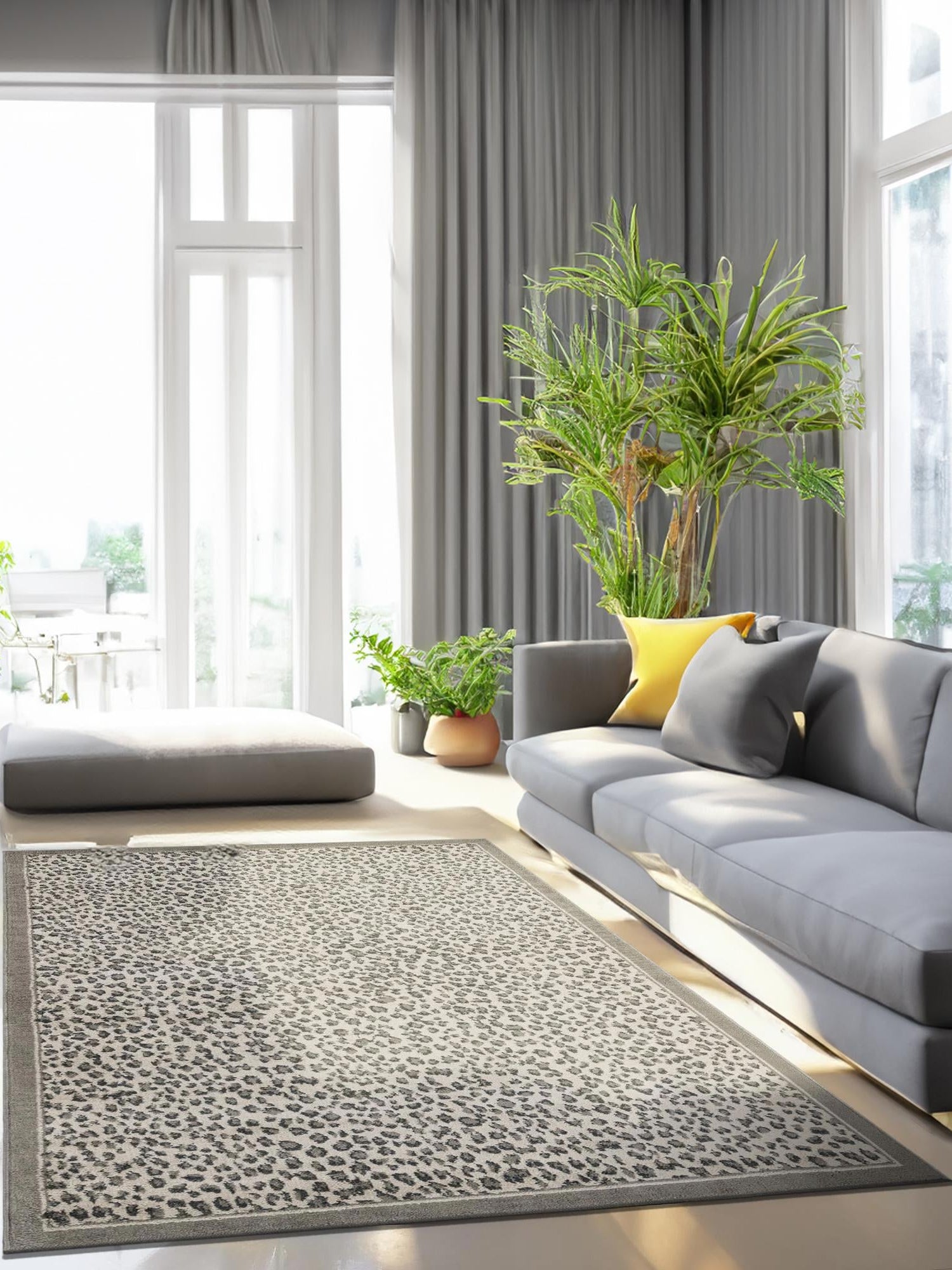 Gray 6' 1 x 9' Wildlife Rectangle Area Rug Animal Print Safari Jungle Inspired Carpet for Unique Modern Interior Design for Sale at Rug Engine