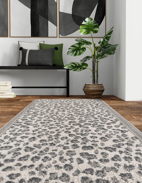Gray 2' 7 x 12' Wildlife Runner Area Rug Animal Print Safari Jungle Inspired Carpet for Unique Modern Interior Design for Sale at Rug Engine