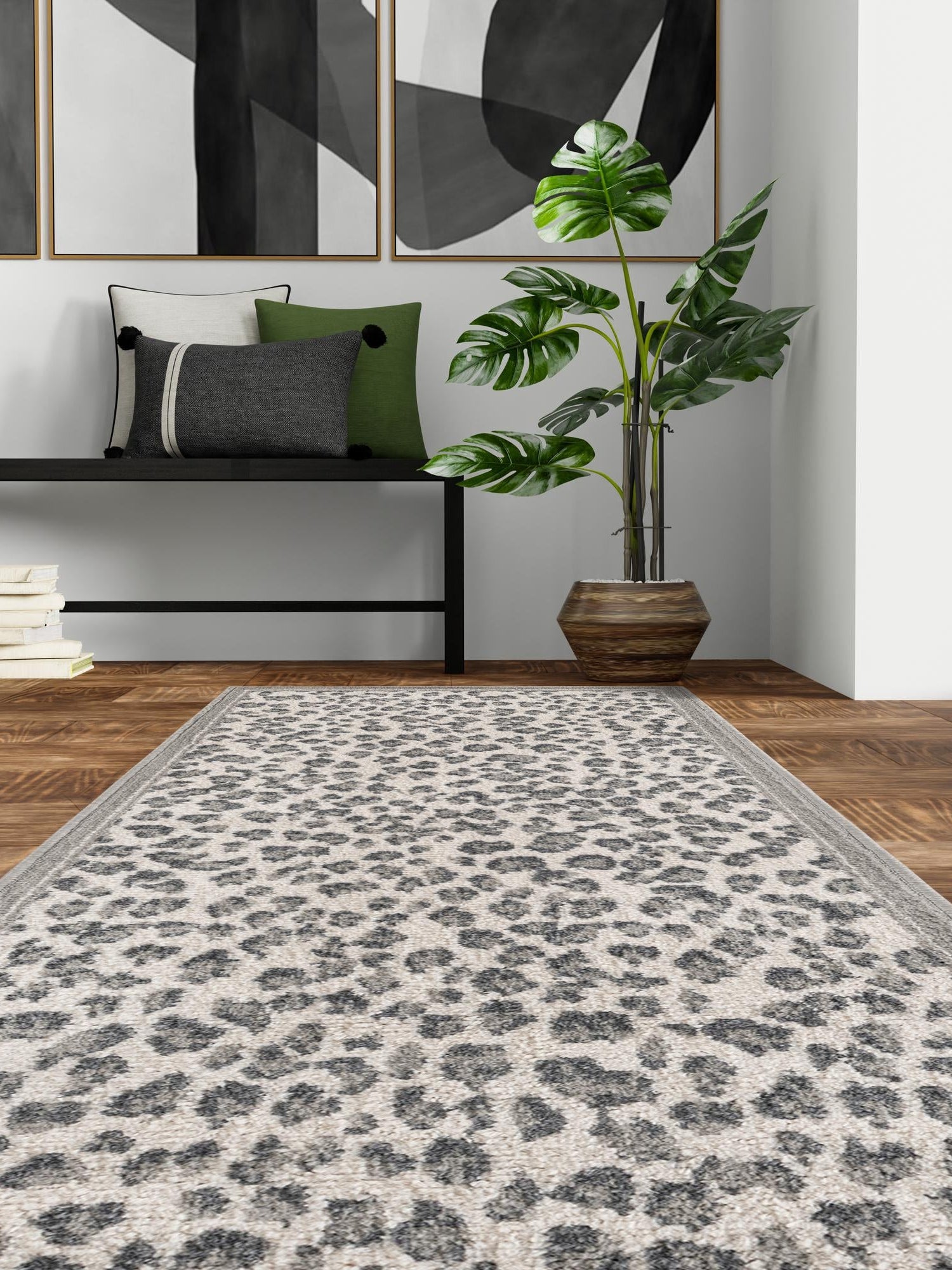 Gray 2' x 5' 1 Wildlife Runner Area Rug Animal Print Safari Jungle Inspired Carpet for Unique Modern Interior Design for Sale at Rug Engine