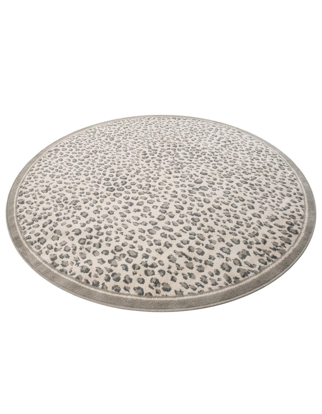 Gray 7' 10 x 7' 10 Wildlife Round Area Rug Animal Print Safari Jungle Inspired Carpet for Unique Modern Interior Design for Sale at Rug Engine