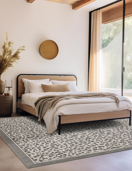 Gray 7' 10 x 7' 10 Wildlife Square Area Rug Animal Print Safari Jungle Inspired Carpet for Unique Modern Interior Design for Sale at Rug Engine
