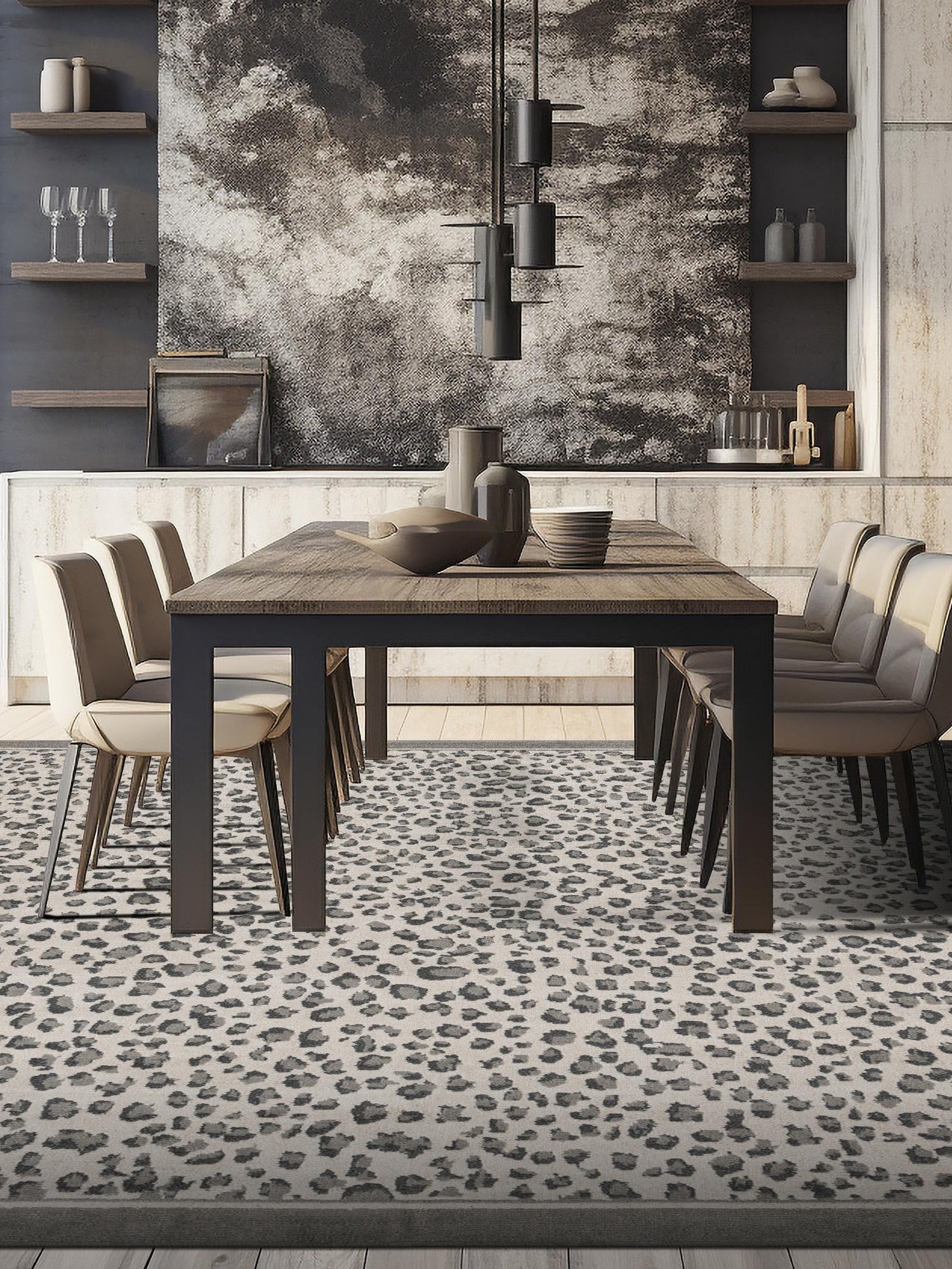 Gray 7' 10 x 7' 10 Wildlife Square Area Rug Animal Print Safari Jungle Inspired Carpet for Unique Modern Interior Design for Sale at Rug Engine