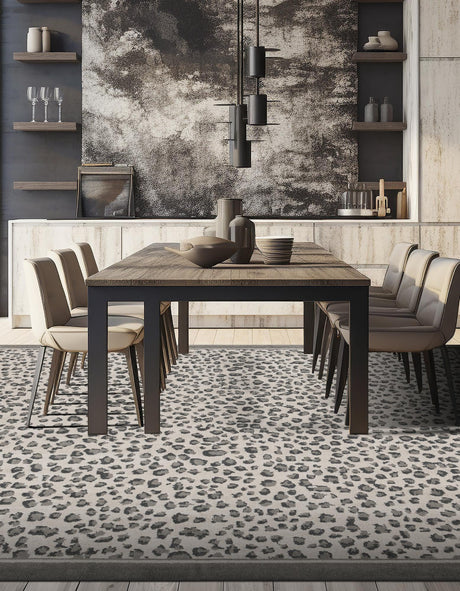 Gray 7' 10 x 7' 10 Wildlife Square Area Rug Animal Print Safari Jungle Inspired Carpet for Unique Modern Interior Design for Sale at Rug Engine