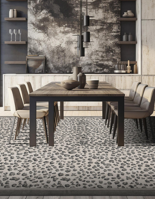 Gray 7' 10 x 7' 10 Wildlife Square Area Rug Animal Print Safari Jungle Inspired Carpet for Unique Modern Interior Design for Sale at Rug Engine