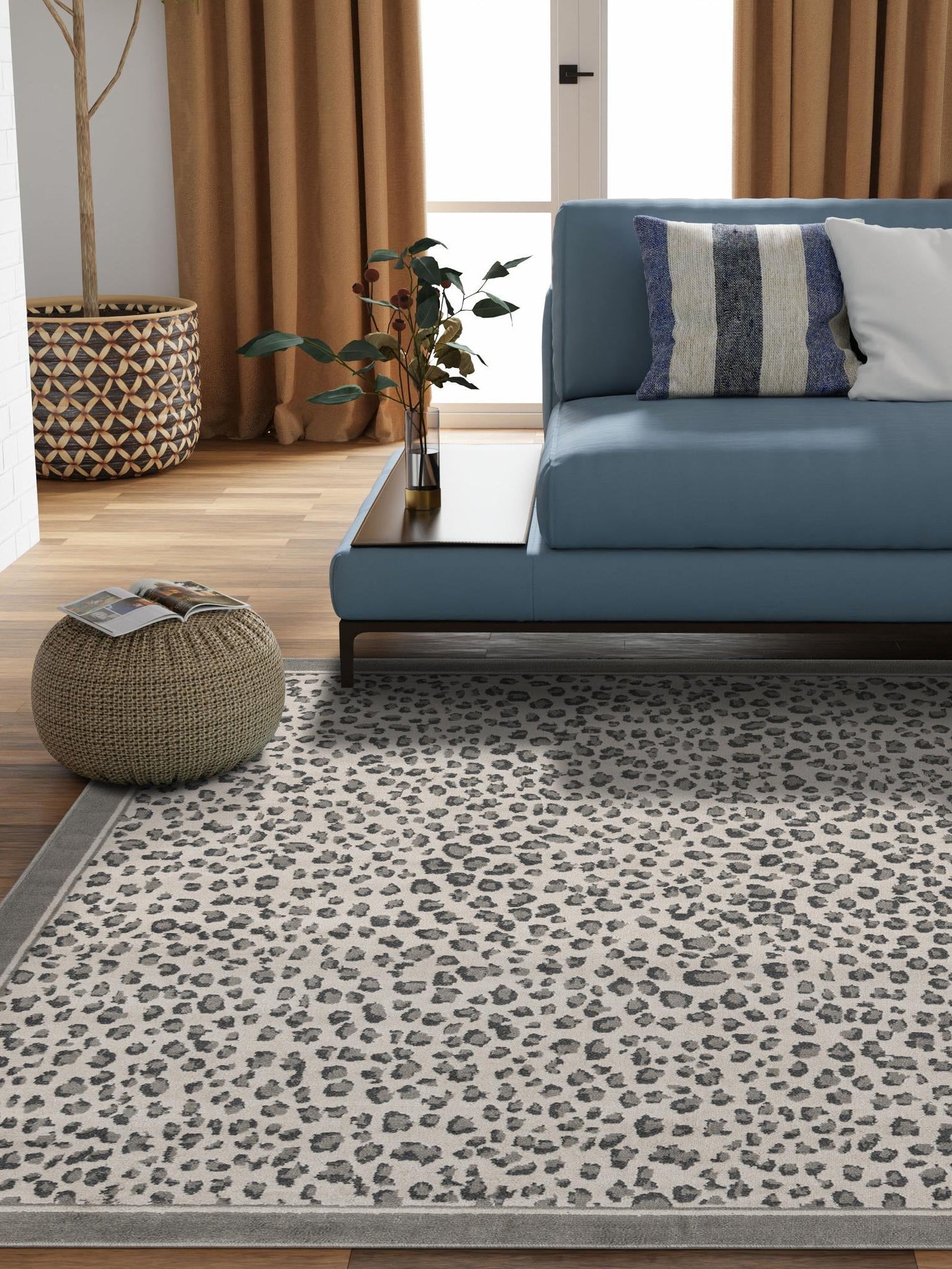 Gray 7' 10 x 7' 10 Wildlife Square Area Rug Animal Print Safari Jungle Inspired Carpet for Unique Modern Interior Design for Sale at Rug Engine