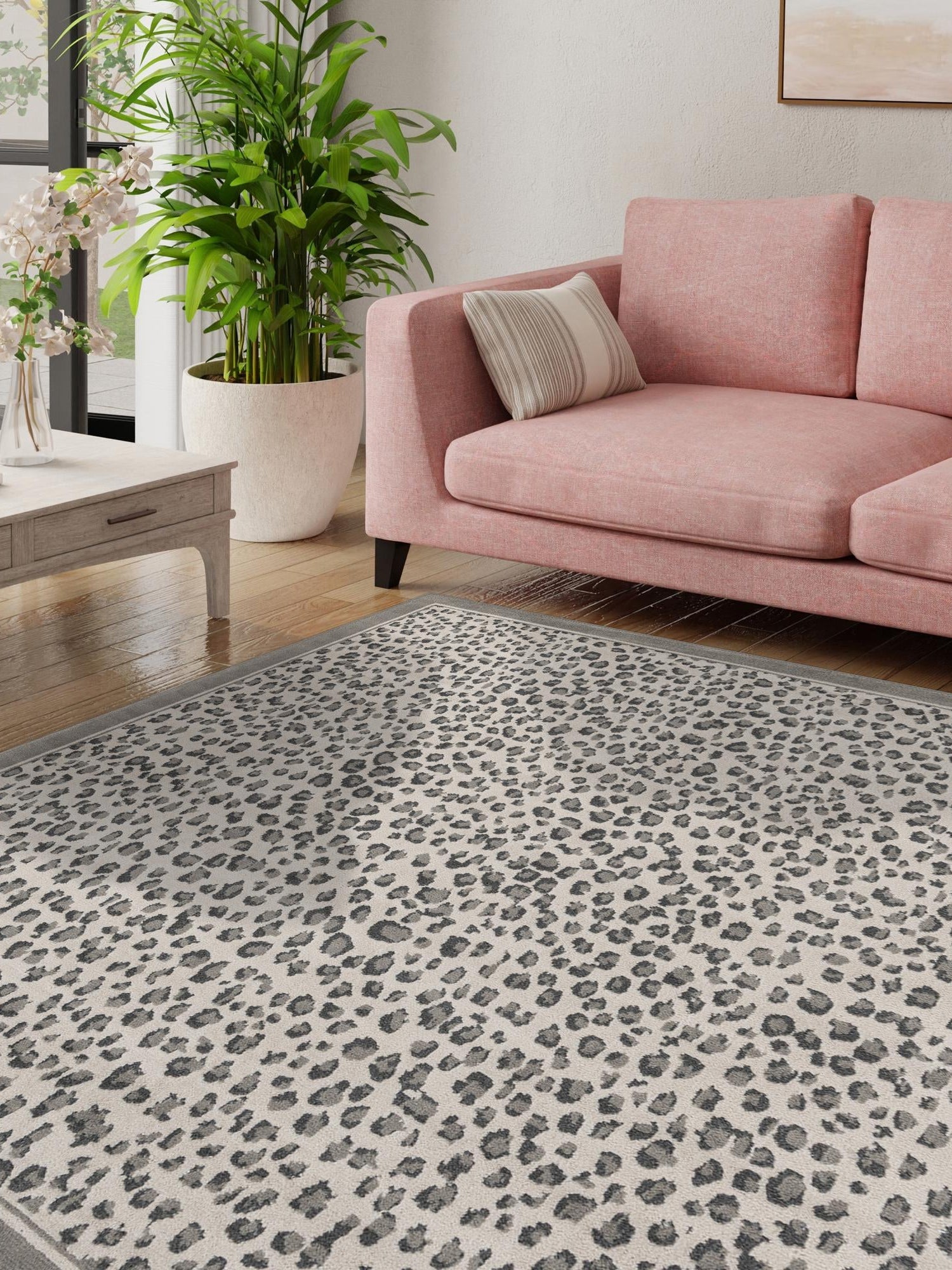 Gray 7' 10 x 7' 10 Wildlife Square Area Rug Animal Print Safari Jungle Inspired Carpet for Unique Modern Interior Design for Sale at Rug Engine