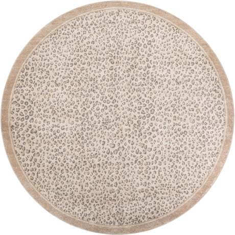 Ivory 10' x 10' Wildlife Round Area Rug Animal Print Safari Jungle Inspired Carpet for Unique Modern Interior Design for Sale at Rug Engine