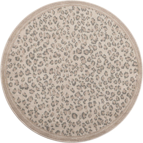 Ivory 3' 1 x 3' 1 Wildlife Round Area Rug Animal Print Safari Jungle Inspired Carpet for Unique Modern Interior Design for Sale at Rug Engine