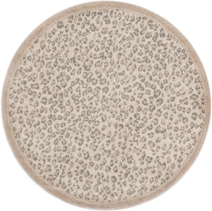Ivory 4' 1 x 4' 1 Wildlife Round Area Rug Animal Print Safari Jungle Inspired Carpet for Unique Modern Interior Design for Sale at Rug Engine