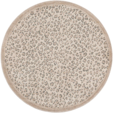 Ivory 4' 1 x 4' 1 Wildlife Round Area Rug Animal Print Safari Jungle Inspired Carpet for Unique Modern Interior Design for Sale at Rug Engine