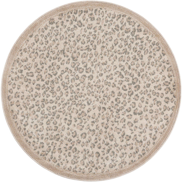 Ivory 4' 1 x 4' 1 Wildlife Round Area Rug Animal Print Safari Jungle Inspired Carpet for Unique Modern Interior Design for Sale at Rug Engine