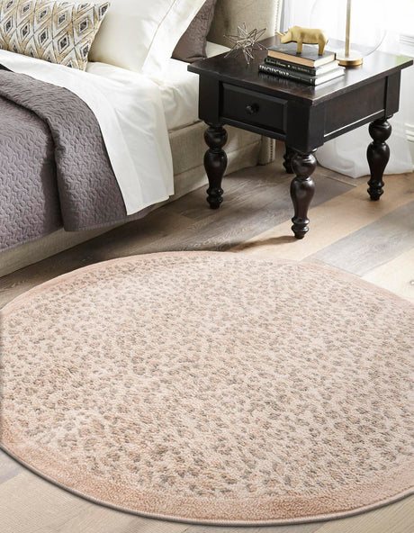 Ivory 5' 1 x 5' 1 Wildlife Round Area Rug Animal Print Safari Jungle Inspired Carpet for Unique Modern Interior Design for Sale at Rug Engine