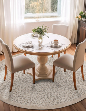 Ivory 4' 1 x 4' 1 Wildlife Round Area Rug Animal Print Safari Jungle Inspired Carpet for Unique Modern Interior Design for Sale at Rug Engine