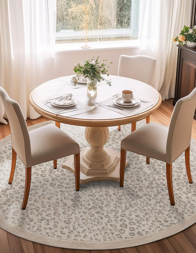 Ivory 10' x 10' Wildlife Round Area Rug Animal Print Safari Jungle Inspired Carpet for Unique Modern Interior Design for Sale at Rug Engine