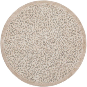 Ivory 5' 1 x 5' 1 Wildlife Round Area Rug Animal Print Safari Jungle Inspired Carpet for Unique Modern Interior Design for Sale at Rug Engine
