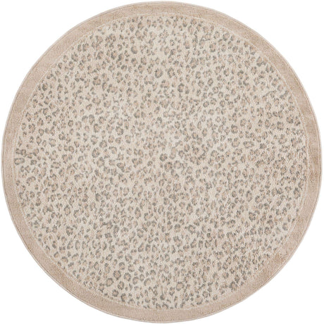 Ivory 5' 1 x 5' 1 Wildlife Round Area Rug Animal Print Safari Jungle Inspired Carpet for Unique Modern Interior Design for Sale at Rug Engine