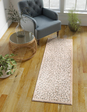 Ivory 2' x 5' 1 Wildlife Runner Area Rug Animal Print Safari Jungle Inspired Carpet for Unique Modern Interior Design for Sale at Rug Engine