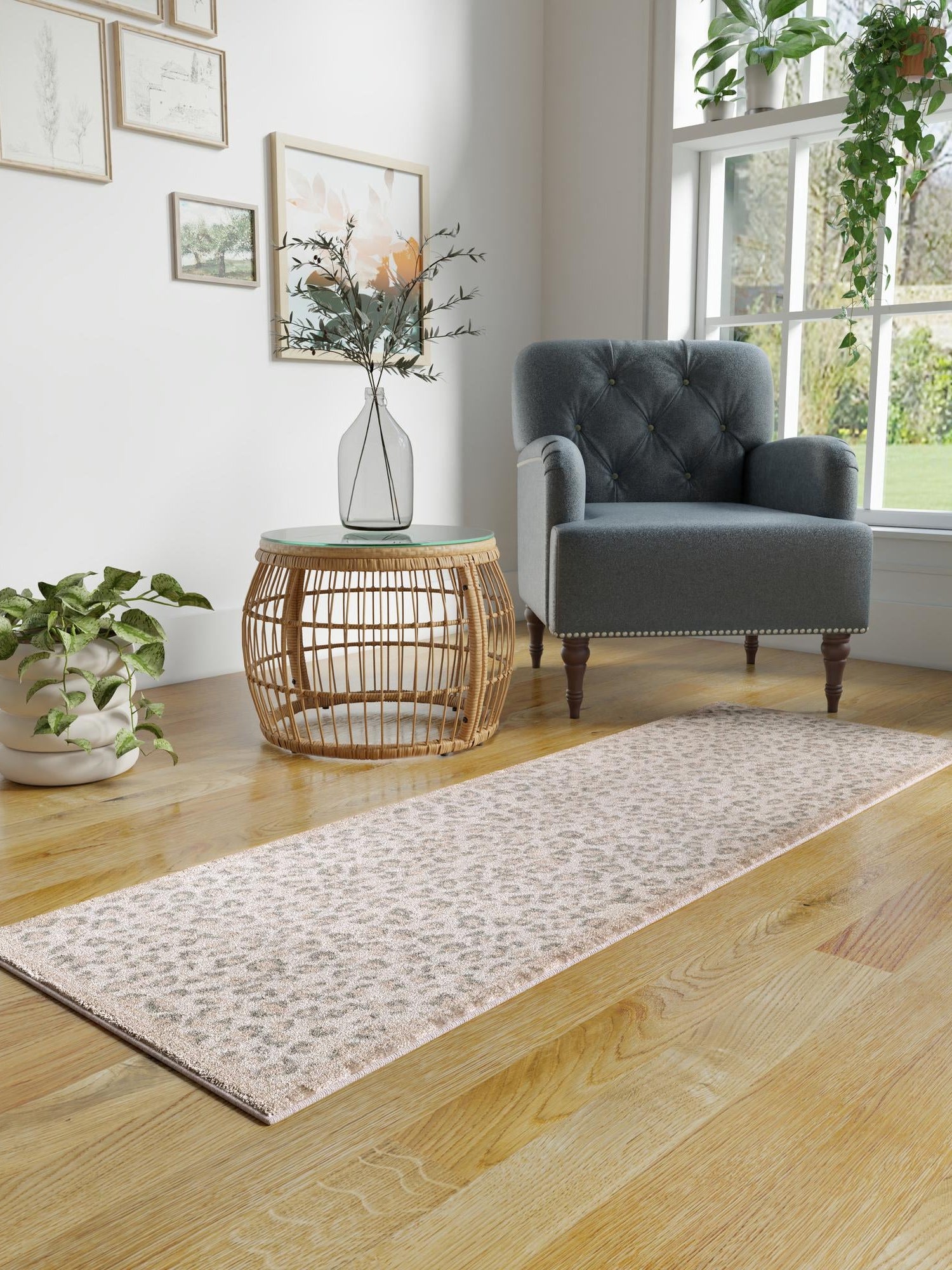 Ivory 2' x 8' Wildlife Runner Area Rug Animal Print Safari Jungle Inspired Carpet for Unique Modern Interior Design for Sale at Rug Engine