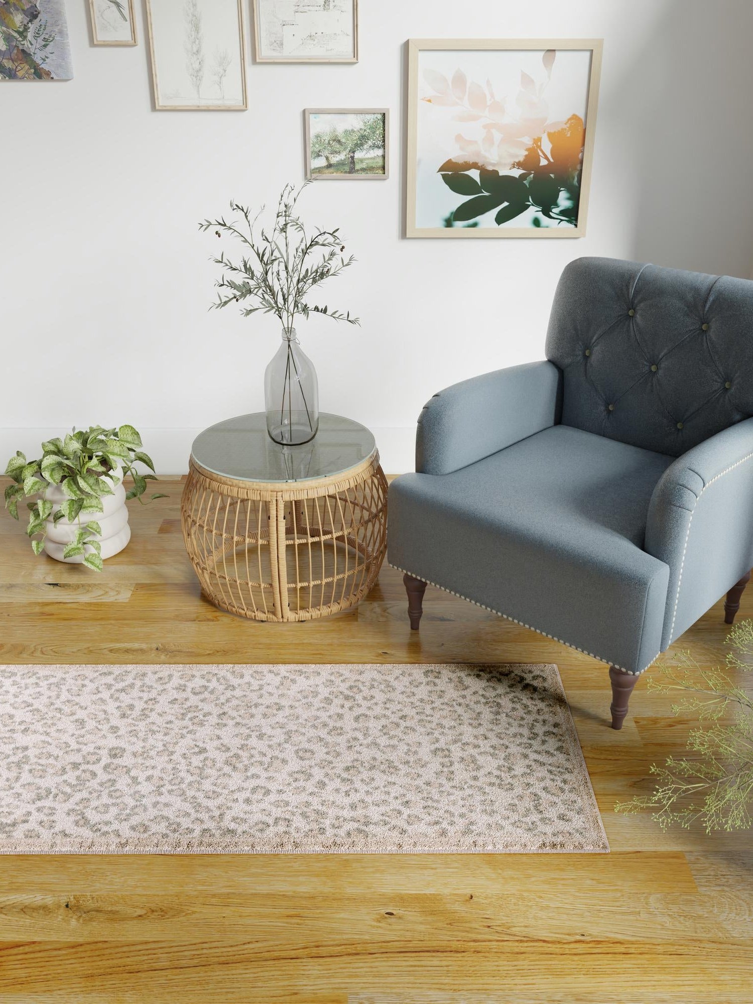 Ivory 2' x 6' 1 Wildlife Runner Area Rug Animal Print Safari Jungle Inspired Carpet for Unique Modern Interior Design for Sale at Rug Engine
