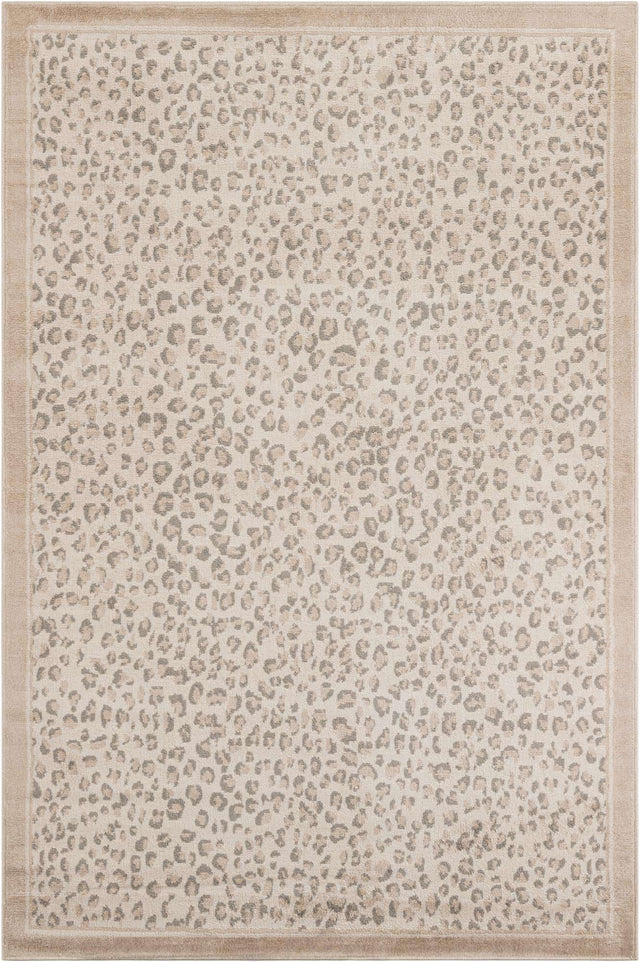 Ivory 6' 1 x 9' Wildlife Rectangle Area Rug Animal Print Safari Jungle Inspired Carpet for Unique Modern Interior Design for Sale at Rug Engine