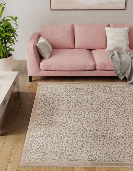 Ivory 7' 10 x 7' 10 Wildlife Square Area Rug Animal Print Safari Jungle Inspired Carpet for Unique Modern Interior Design for Sale at Rug Engine