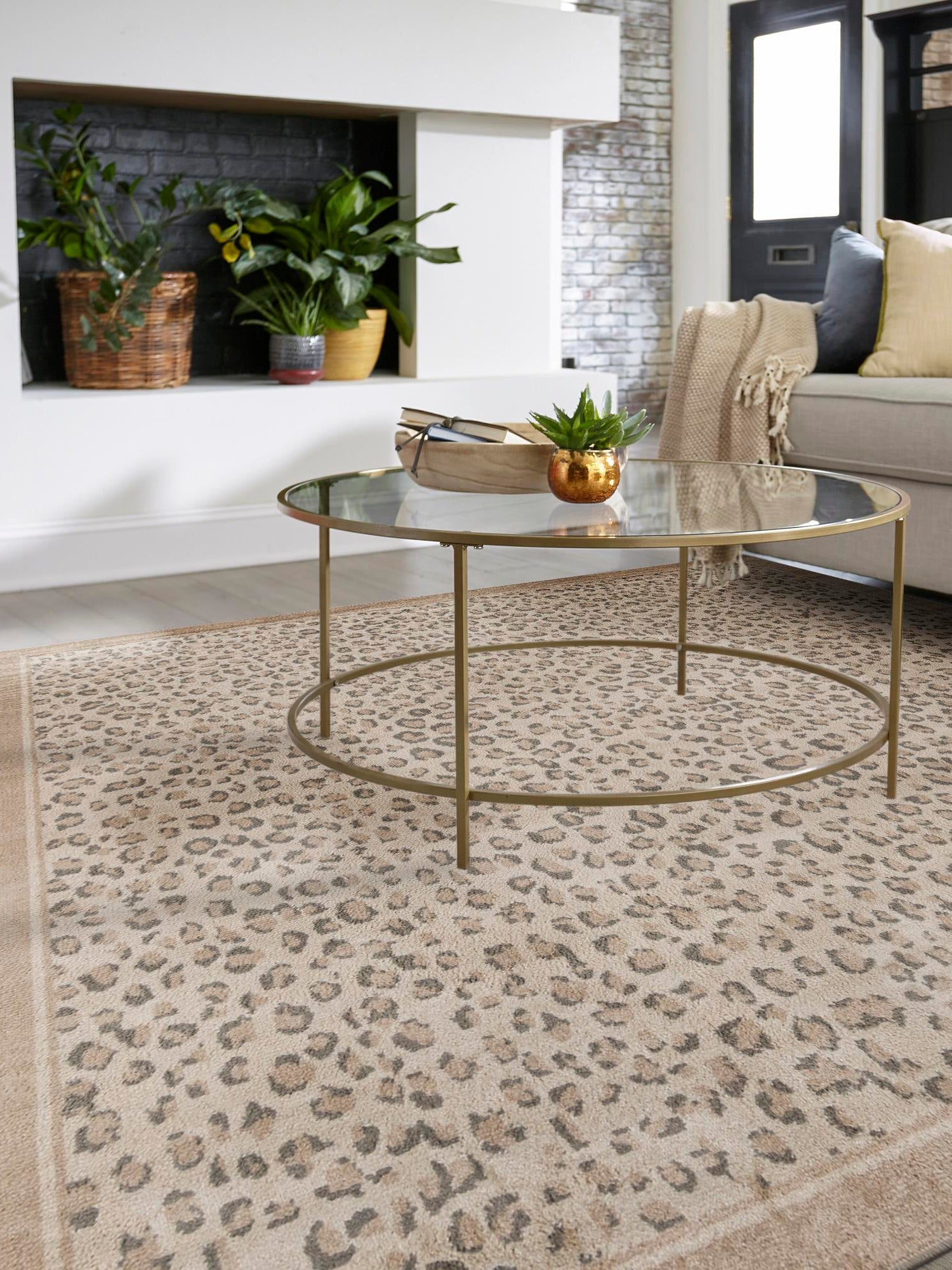 Ivory 7' 10 x 7' 10 Wildlife Square Area Rug Animal Print Safari Jungle Inspired Carpet for Unique Modern Interior Design for Sale at Rug Engine