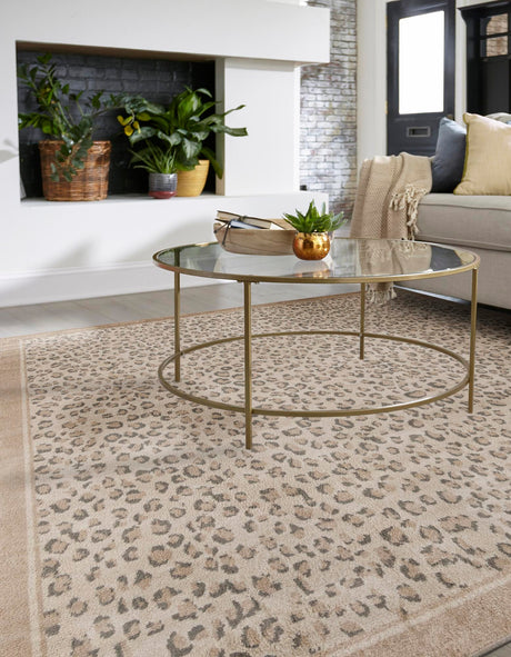 Ivory 7' 10 x 7' 10 Wildlife Square Area Rug Animal Print Safari Jungle Inspired Carpet for Unique Modern Interior Design for Sale at Rug Engine