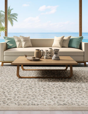 Ivory 10' x 10' Wildlife Square Area Rug Animal Print Safari Jungle Inspired Carpet for Unique Modern Interior Design for Sale at Rug Engine