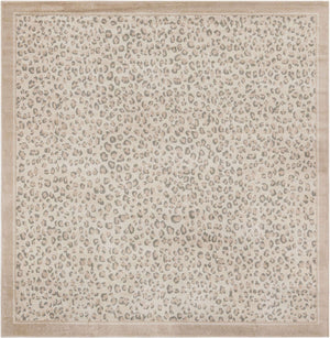 Ivory 7' 10 x 7' 10 Wildlife Square Area Rug Animal Print Safari Jungle Inspired Carpet for Unique Modern Interior Design for Sale at Rug Engine