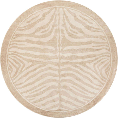 Beige and Ivory 10' x 10' Wildlife Round Area Rug Animal Print Safari Jungle Inspired Carpet for Unique Modern Interior Design for Sale at Rug Engine