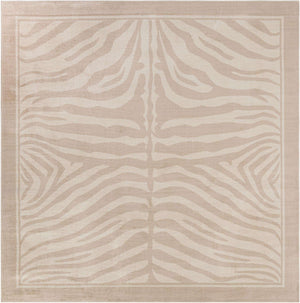 Beige and Ivory 10' x 10' Wildlife Square Area Rug Animal Print Safari Jungle Inspired Carpet for Unique Modern Interior Design for Sale at Rug Engine
