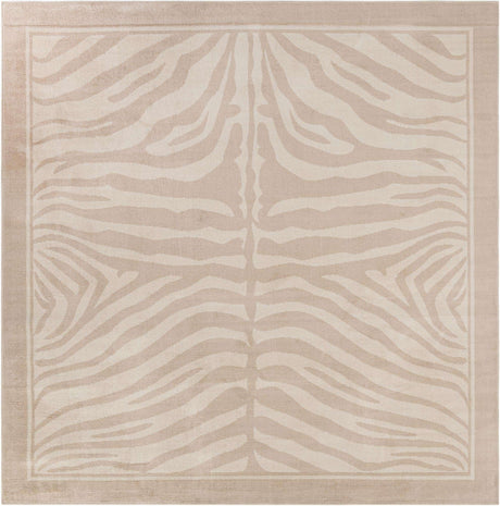 Beige and Ivory 10' x 10' Wildlife Square Area Rug Animal Print Safari Jungle Inspired Carpet for Unique Modern Interior Design for Sale at Rug Engine