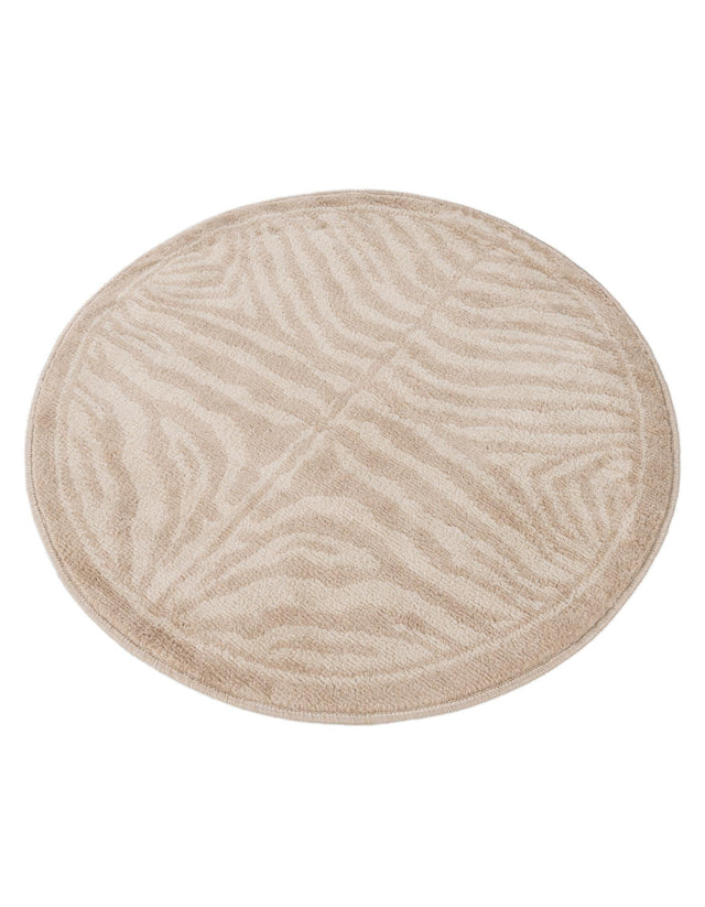 Beige and Ivory 3' 1 x 3' 1 Wildlife Round Area Rug Animal Print Safari Jungle Inspired Carpet for Unique Modern Interior Design for Sale at Rug Engine