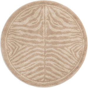 Beige and Ivory 3' 1 x 3' 1 Wildlife Round Area Rug Animal Print Safari Jungle Inspired Carpet for Unique Modern Interior Design for Sale at Rug Engine