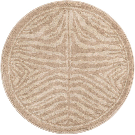 Beige and Ivory 3' 1 x 3' 1 Wildlife Round Area Rug Animal Print Safari Jungle Inspired Carpet for Unique Modern Interior Design for Sale at Rug Engine