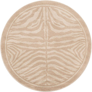 Beige and Ivory 4' 1 x 4' 1 Wildlife Round Area Rug Animal Print Safari Jungle Inspired Carpet for Unique Modern Interior Design for Sale at Rug Engine