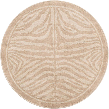 Beige and Ivory 4' 1 x 4' 1 Wildlife Round Area Rug Animal Print Safari Jungle Inspired Carpet for Unique Modern Interior Design for Sale at Rug Engine