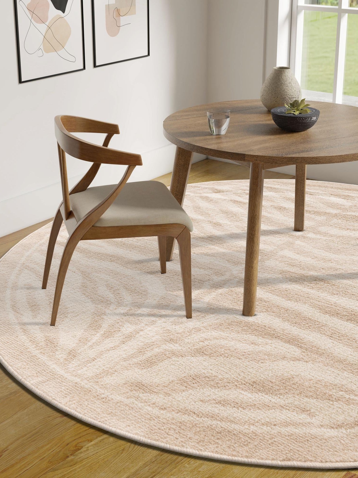 Beige and Ivory 10' x 10' Wildlife Round Area Rug Animal Print Safari Jungle Inspired Carpet for Unique Modern Interior Design for Sale at Rug Engine